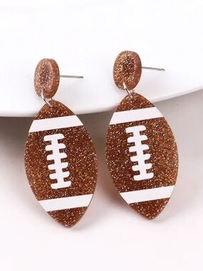 Glitter Football Dangle Earrings - Brown and White